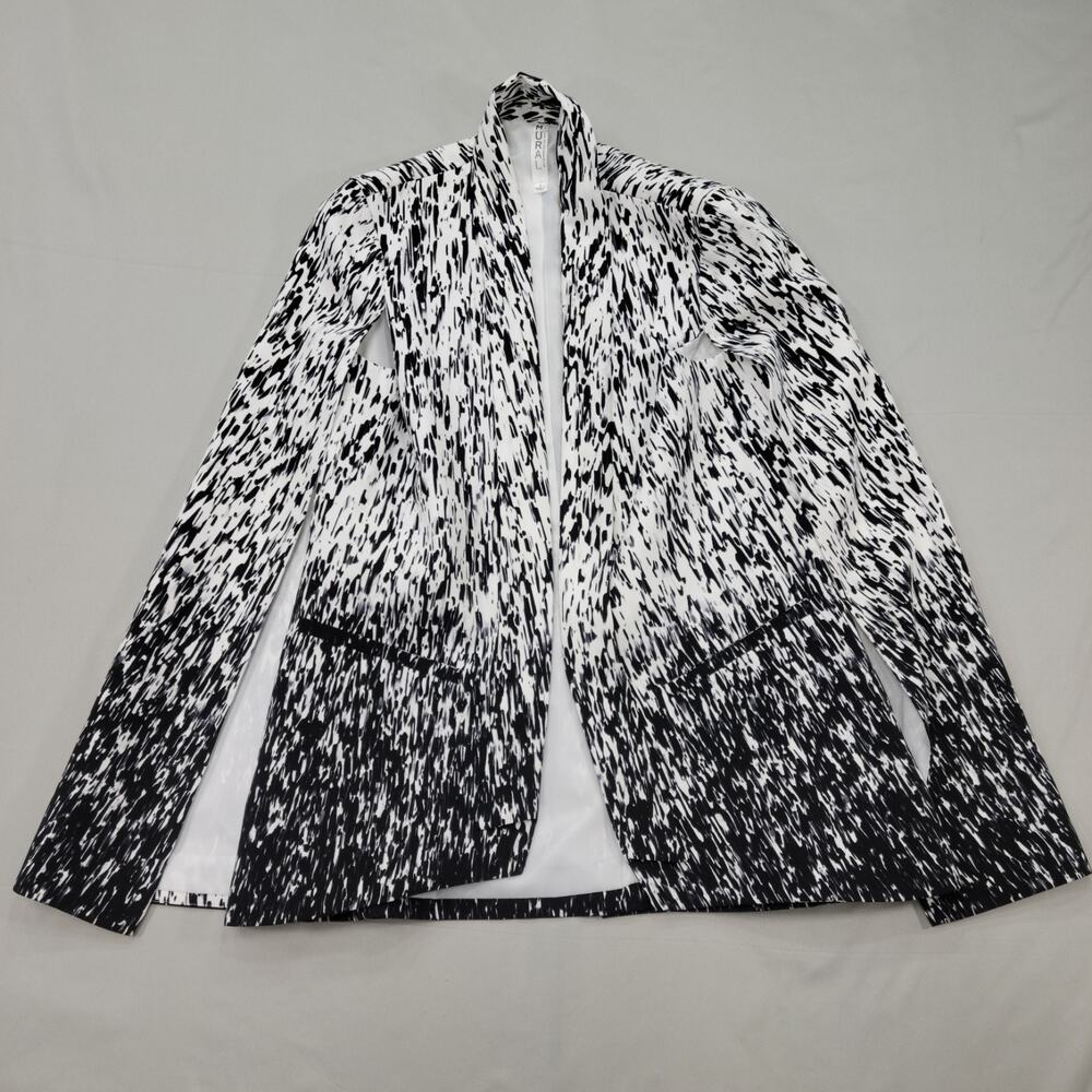 Mural Womens Abstract Graphic Print Open Front Jacket Blazer Black White Size S